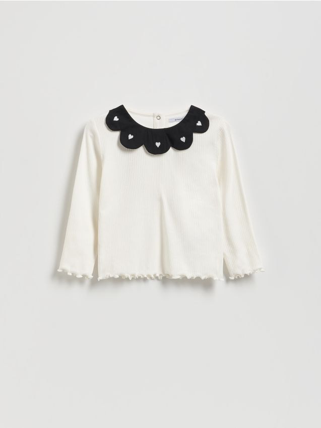 Reserved - Bluză cu guler contrastant - crem