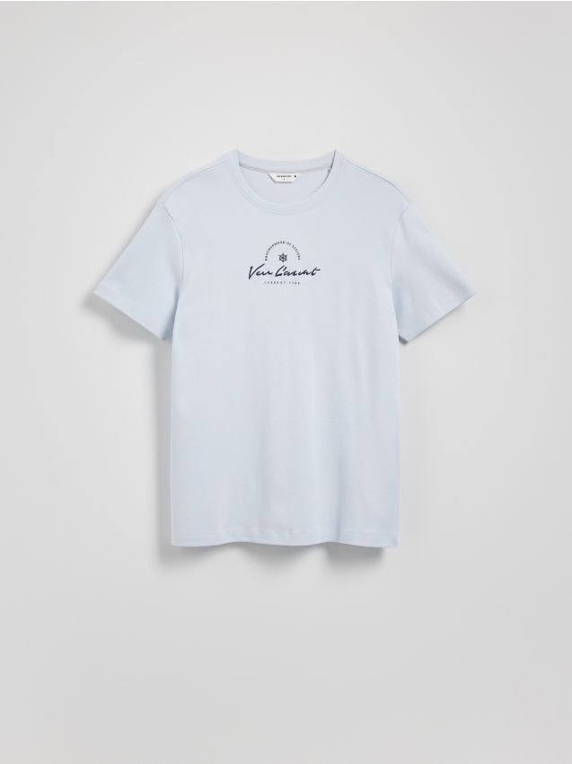 Reserved - Tricou regular cu broderie - albastru-pal