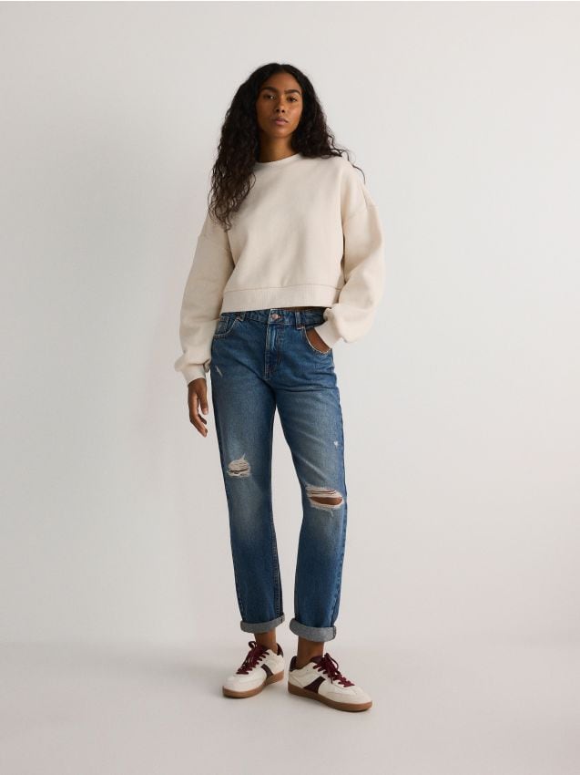 Ripped boyfriend jeans Color navy RESERVED 441BT 59J