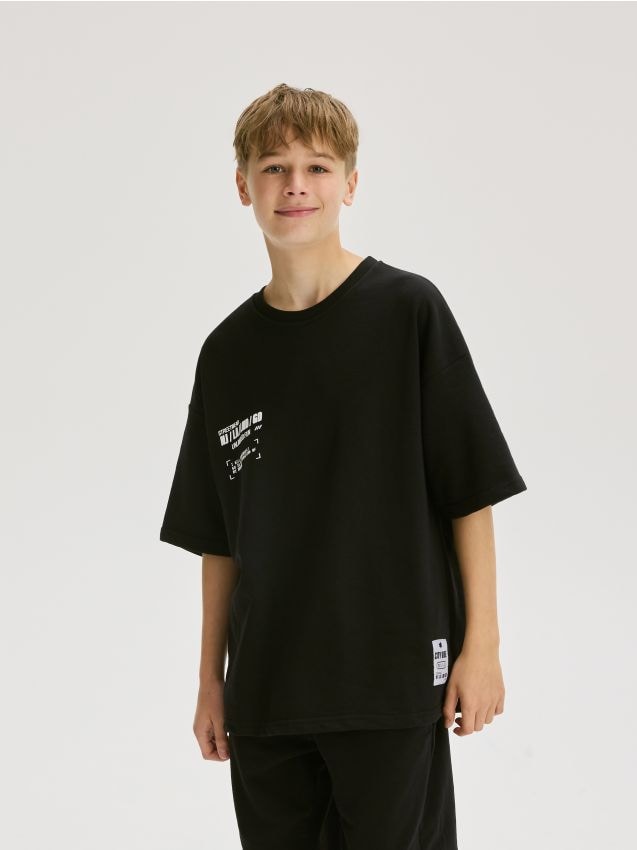 Reserved - BOYS` T-SHIRT & SHORTS - negru