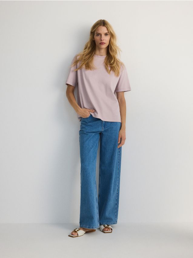 Reserved - tricou oversized cu adaos de bumbac mercerizat - mov