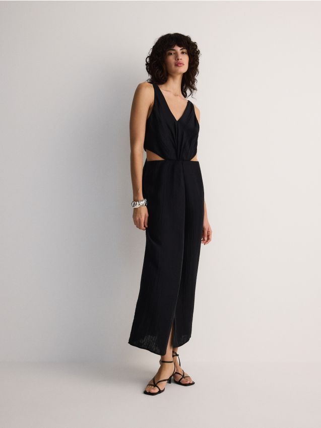 Reserved - Rochie din material cu adaos de Lyocell, cu decupaje - negru