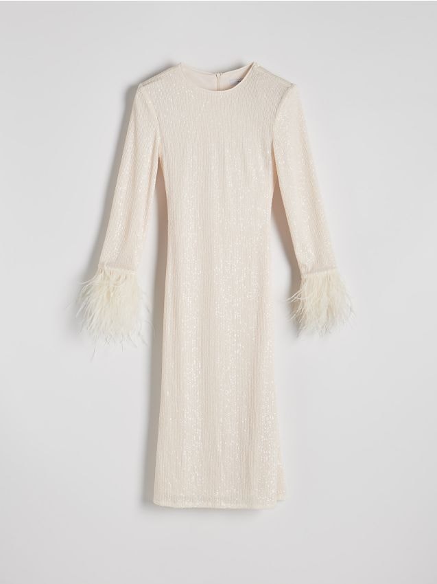 Reserved - Rochie midi cu paiete - alb Reserved - Rochie midi cu paiete - alb