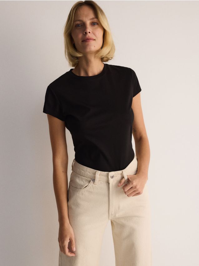 T-shirt med silke-blanding - RESERVED