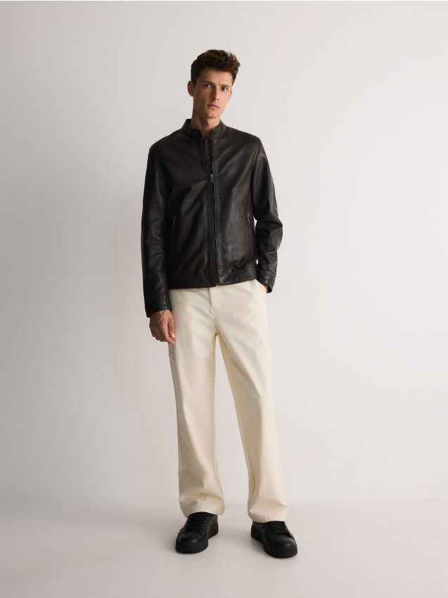 Leather jacket with stand up collar - RESERVED