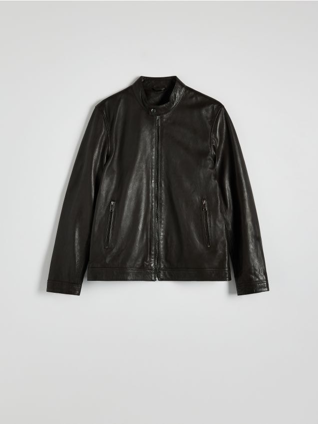 Leather jacket with stand up collar - RESERVED
