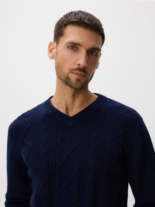 Reserved - Pulover cu adaos de lână structurată - bleumarin