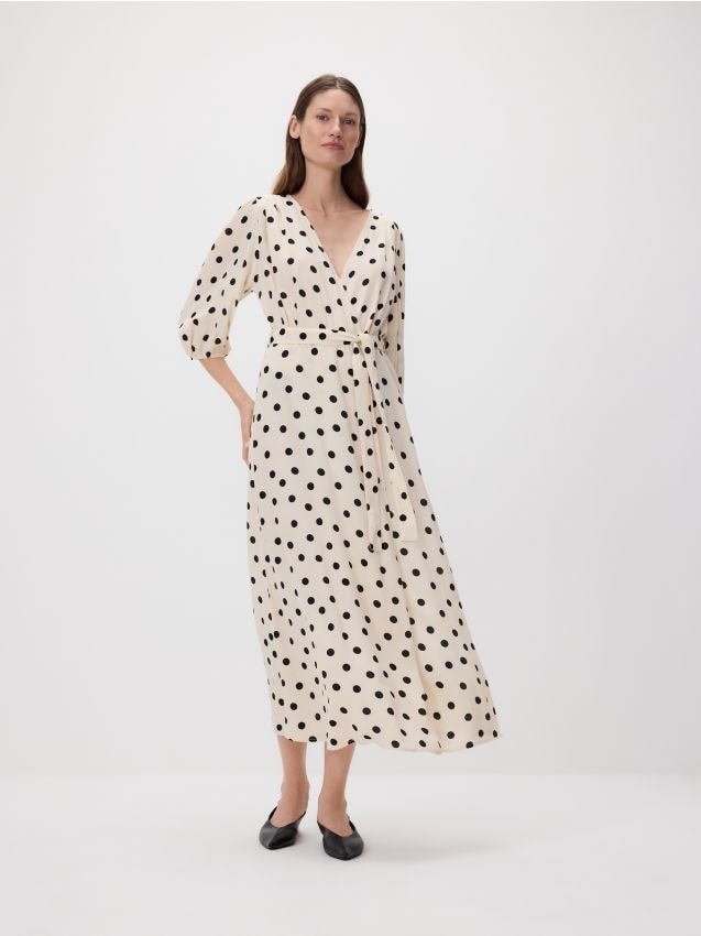 Reserved - Rochie maxi legată în talie - nude