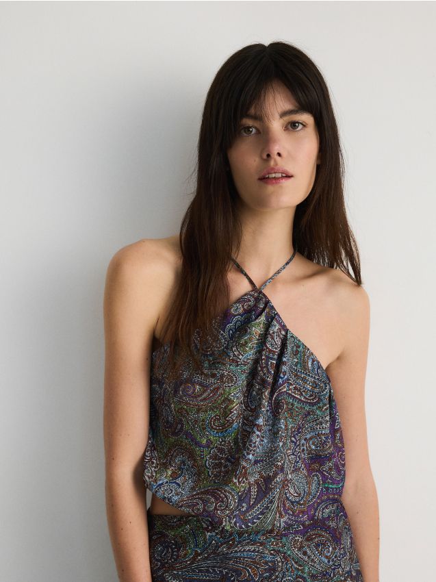 Reserved - Top cu decolteu halter - indigo