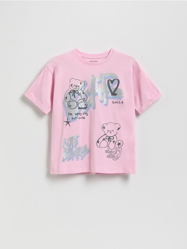 Reserved - Tricou cu imprimeu - roz-pastel
