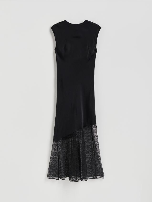 Reserved - Rochie midi cu detalii din dantelă - negru