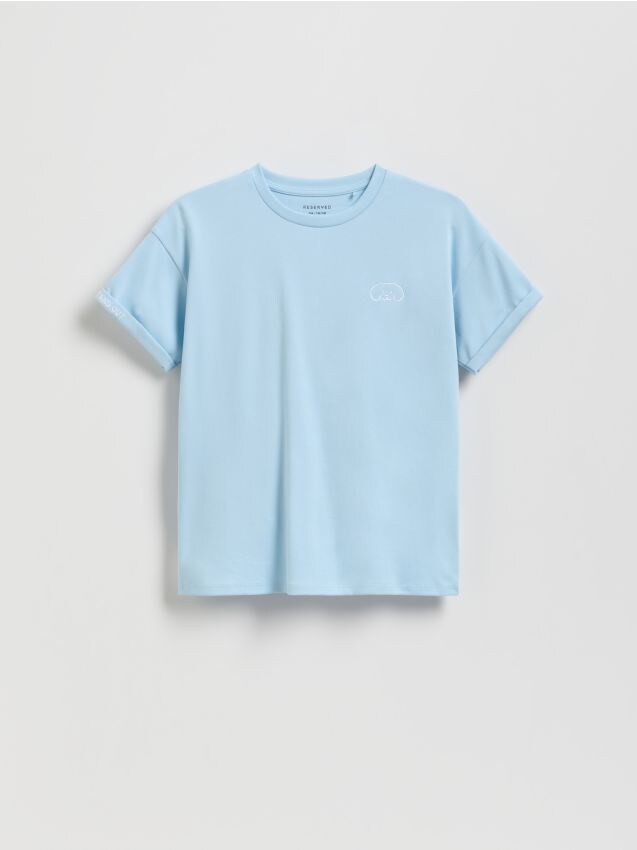 Reserved - Tricou din bumbac cu aplicații - albastru-deschis