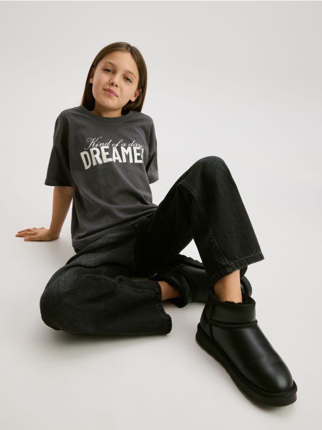 Reserved - T-shirt lejer cu imprimeu - gri-închis