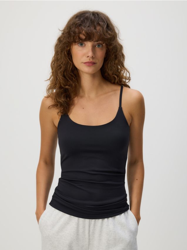 Reserved - Top simplu cu bretele - negru
