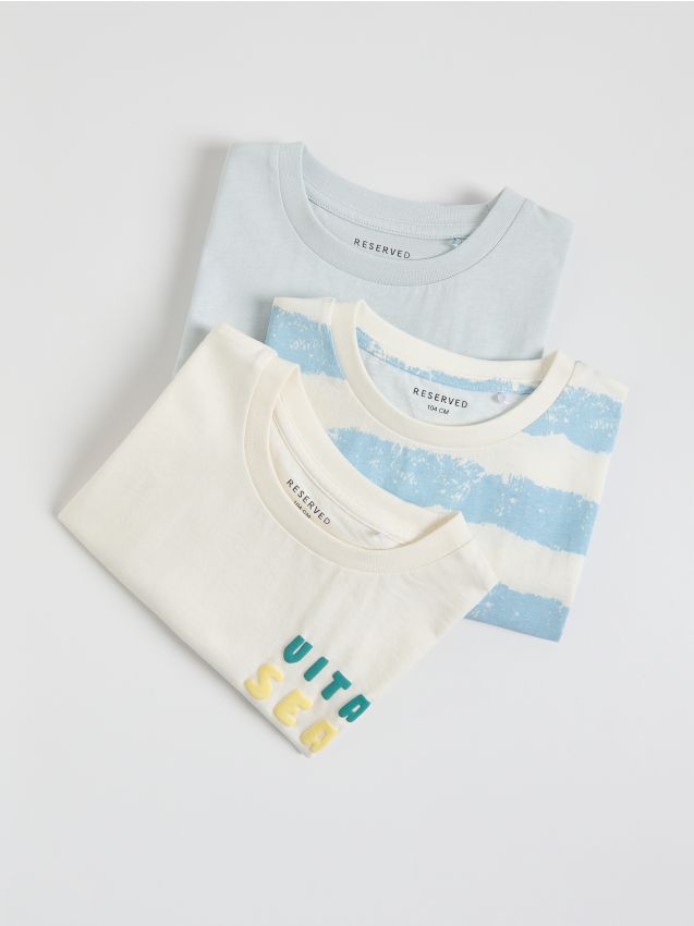 Reserved - Set de 3 tricou din bumbac - crem