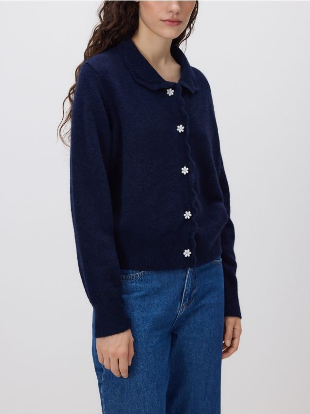Reserved - Cardigan cu nasturi decorativi - bleumarin