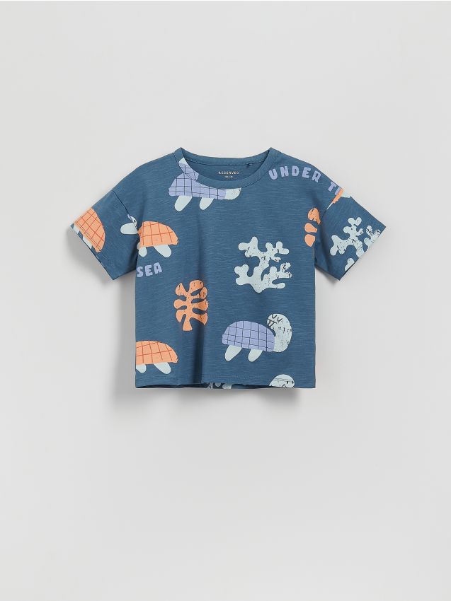 Reserved - Tricou din bumbac cu imprimeu - Albastru metalizat