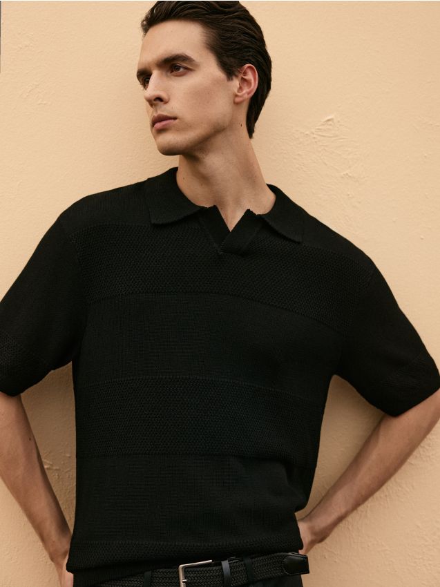 Pull façon polo en tissu texturé - RESERVED