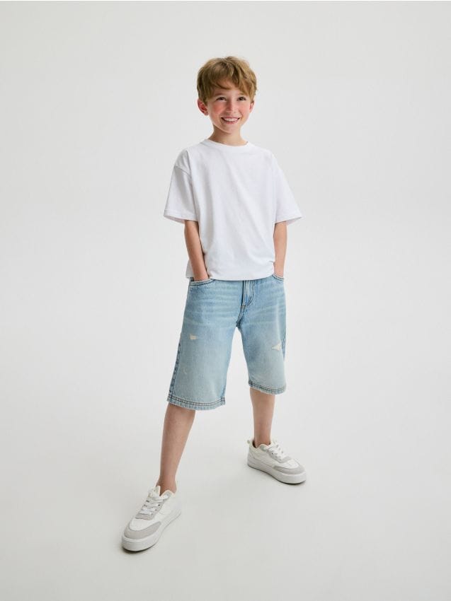 Denim shorts with wash effect - RESERVED