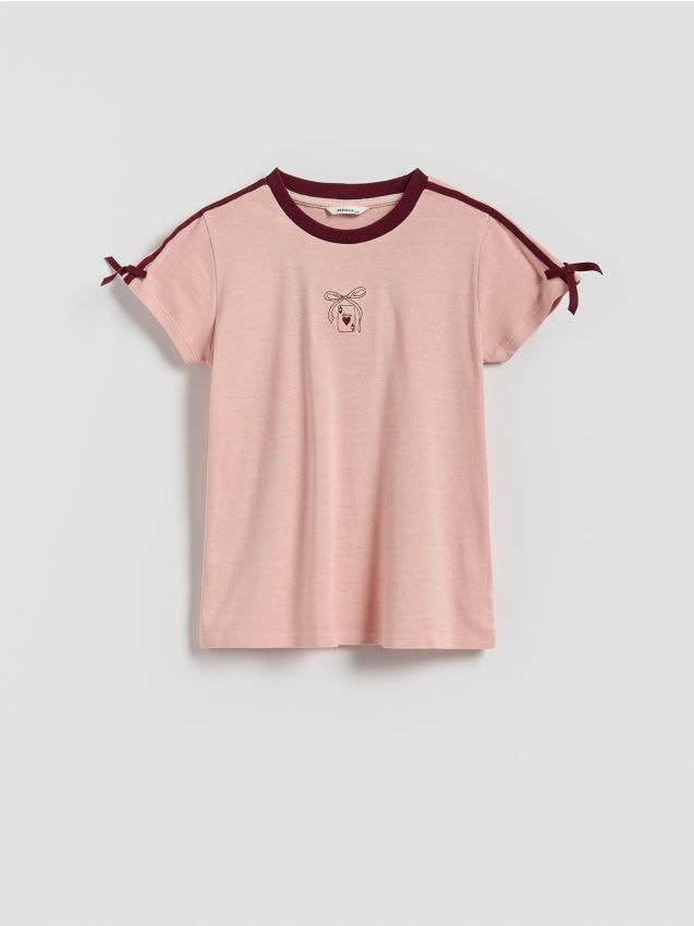 Reserved - T-shirt cu lampasuri - roz