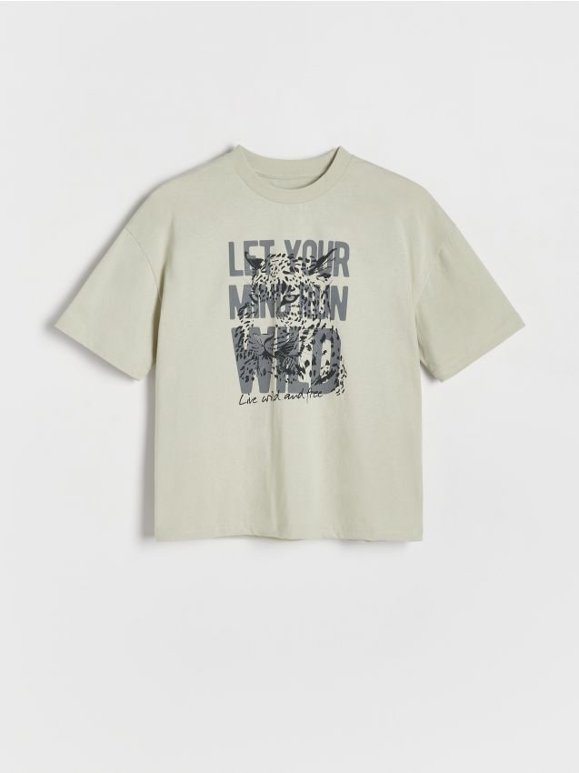 Reserved - tricou oversized cu imprimeu - verde-oliv deschis