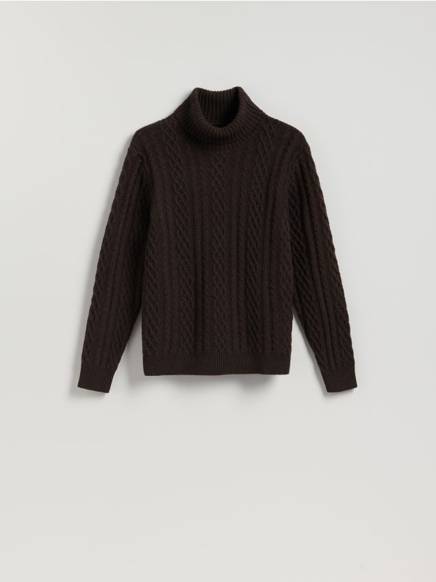 Reserved - Pulover cu adaos de lână - maro-închis