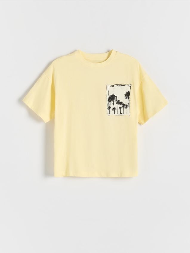 Reserved - tricou oversized cu imprimeu - galben-pal