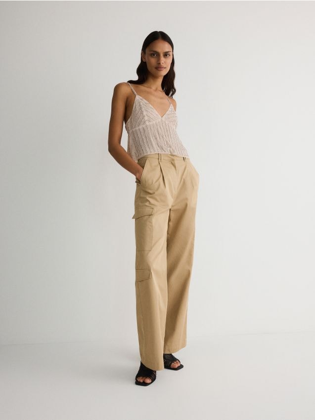 Reserved - Pantaloni wide leg - bej