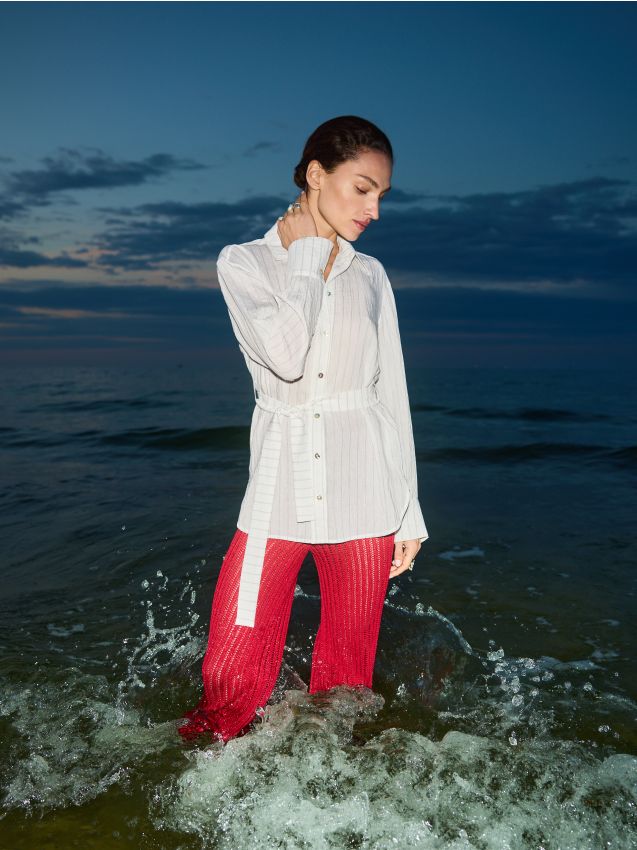 Longline shirt with tie waist - RESERVED