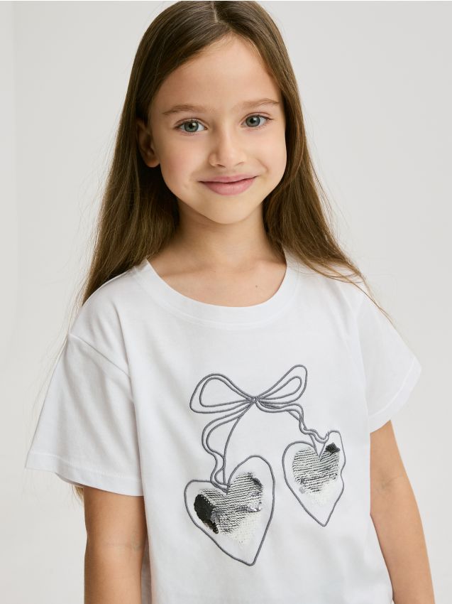 Reserved - Tricou cu aplicație din paiete - crem