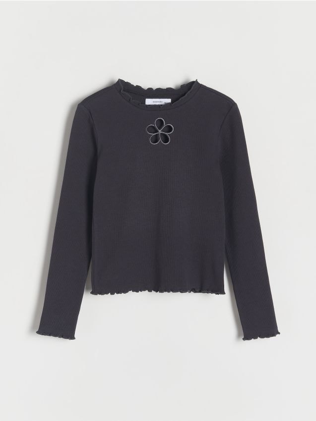 Blusa em malha canelada com bordado - RESERVED