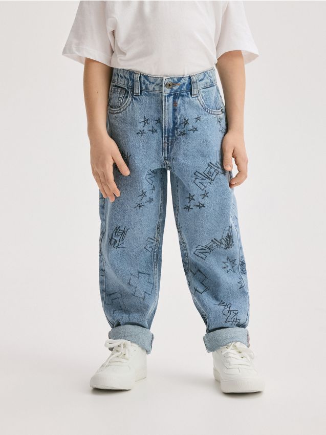 Classic denim carrot jeans with print - RESERVED