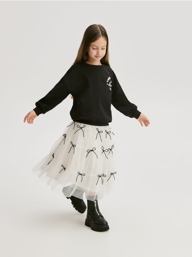 Reserved - Hanorac din bumbac, cu imprimeu și dungi laterale - negru