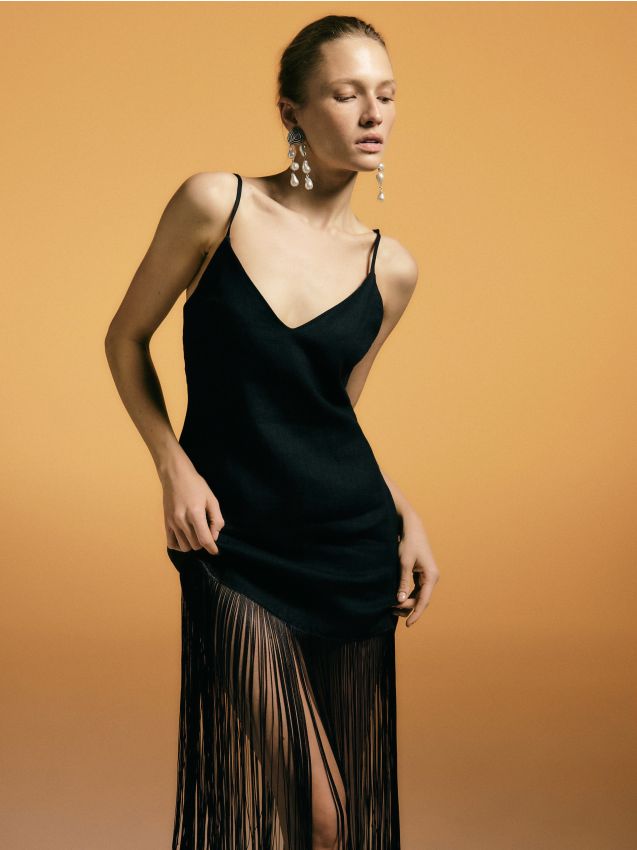 Robe en lin avec franges - RESERVED