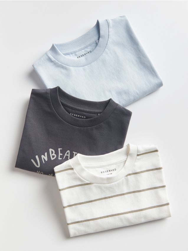 Reserved - set de 3 tricouri oversized, din bumbac - crem