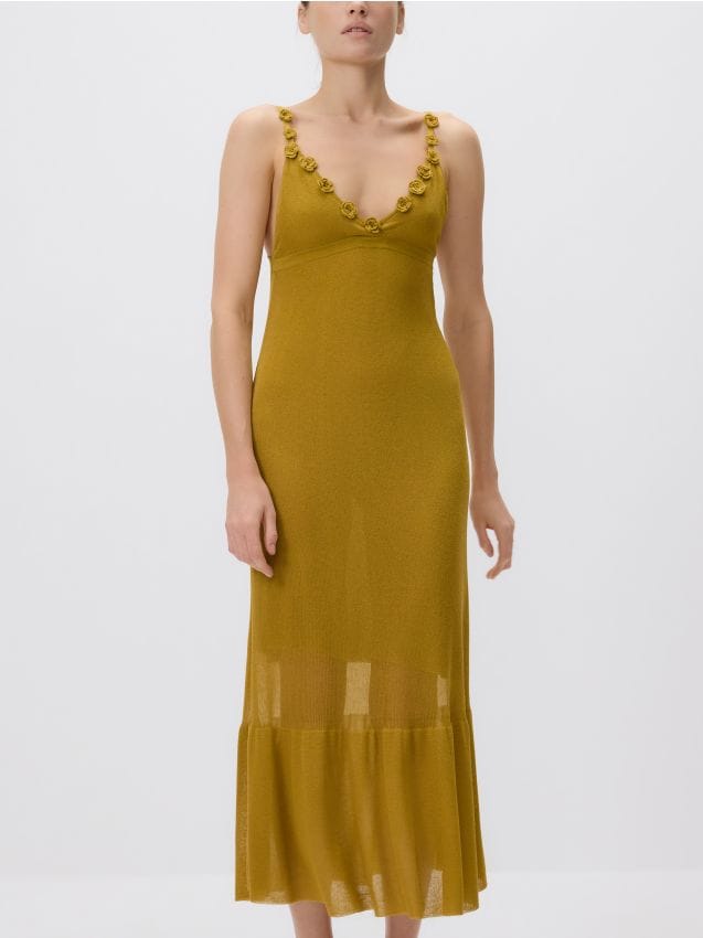 Reserved - Rochie cu aplicație florală - verde-oliv deschis Reserved - Rochie cu aplicație florală - verde-oliv deschis