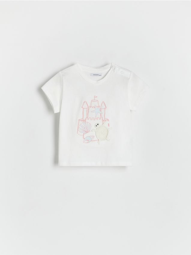 Reserved - tricou din bumbac cu aplicații - crem