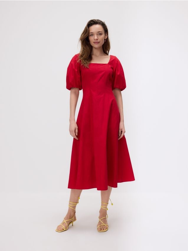 Midi dress with puff sleeves - RESERVED