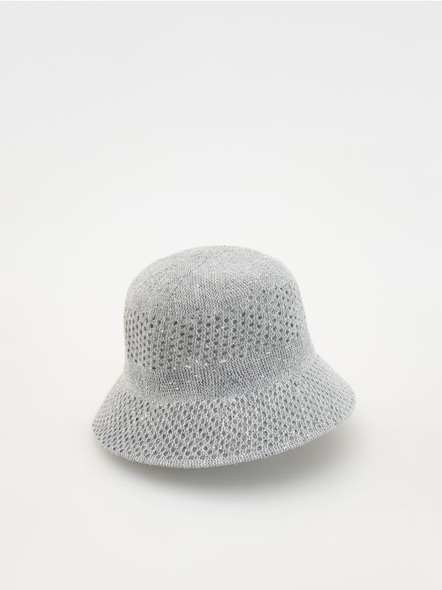 Reserved - pălărie bucket împletită - argintiu