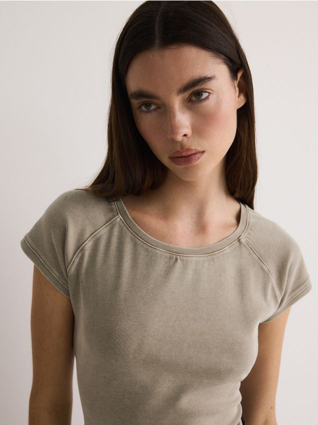 Reserved - tricou cu efect de prespălare - nude
