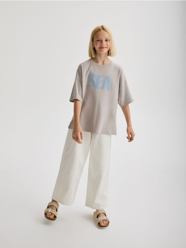 Reserved - tricou cu aplicație - bej
