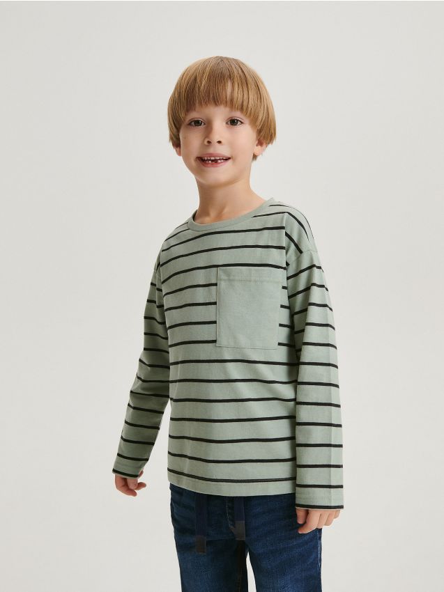 Reserved - tricou în dungi, cu mânecă lungă - verde-pal