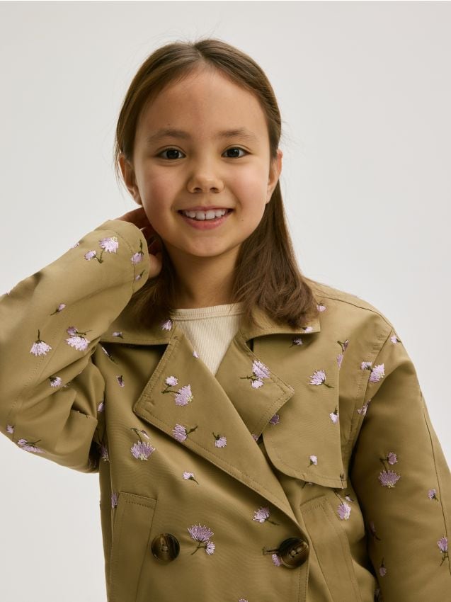 Cropped trench with embroidery - RESERVED