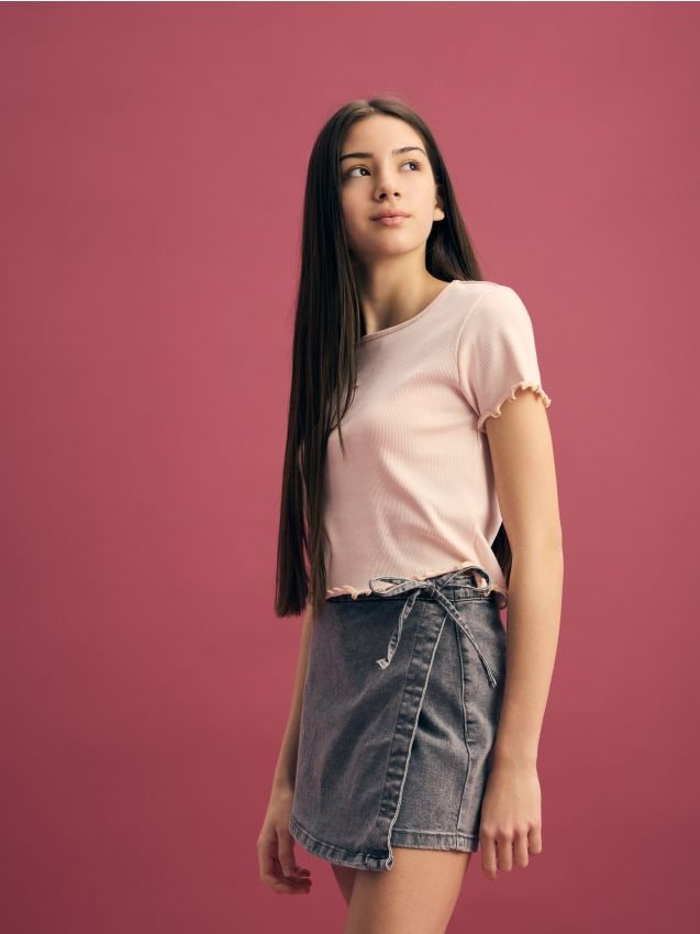 Rib knit T-shirt with embroidery detail - RESERVED