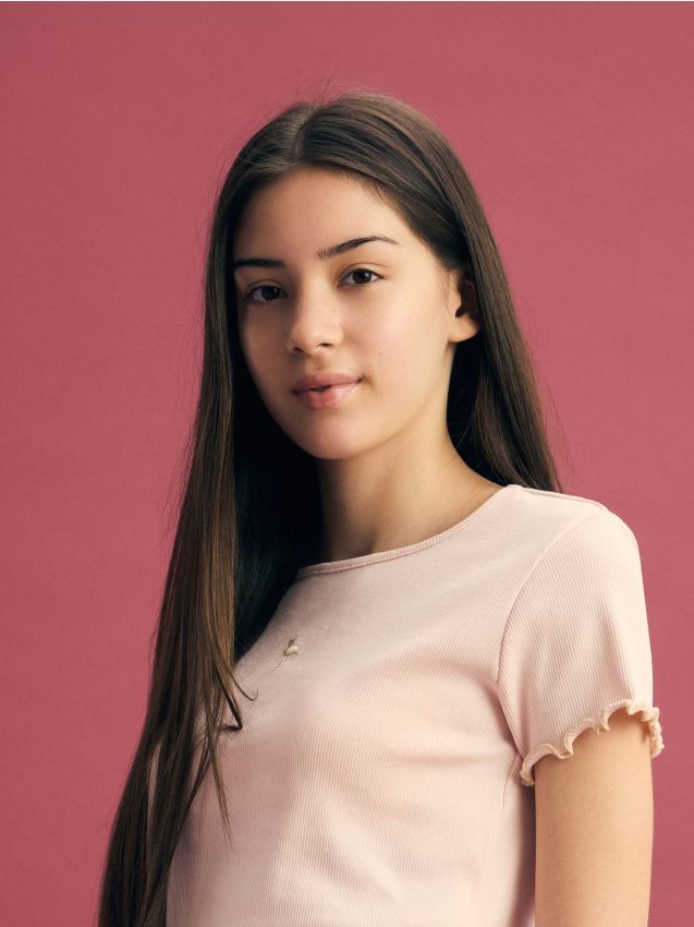 Rib knit T-shirt with embroidery detail - RESERVED