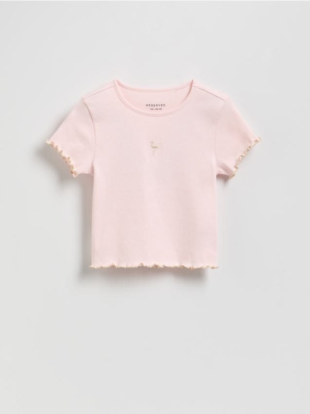 Rib knit T-shirt with embroidery detail - RESERVED