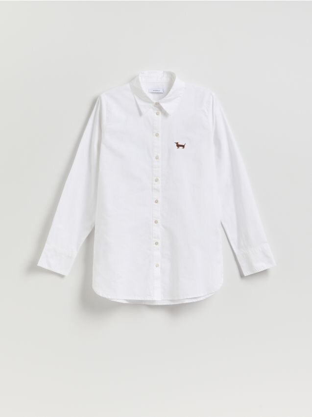 Reserved - Cămașă cu broderie minimalistă - alb
