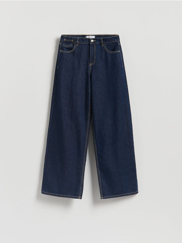 Reserved - Blugi wide leg - Albastru metalizat