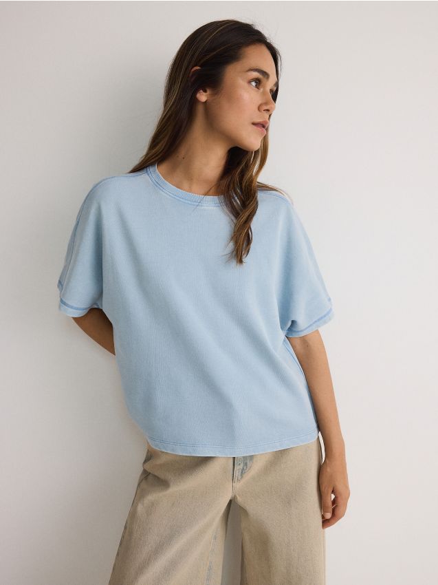 Reserved - ladies` t-shirt - albastru-pal