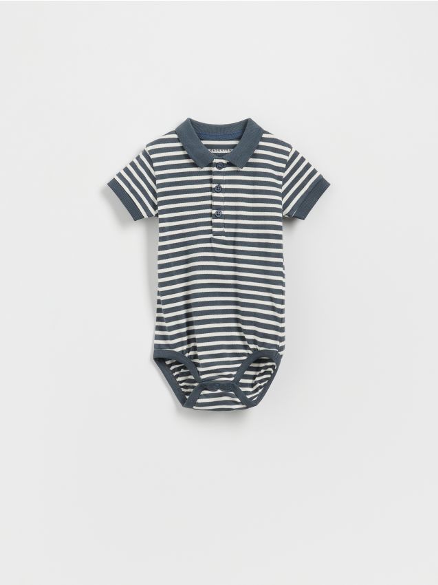 Reserved - Body din bumbac, cu guler - Albastru metalizat